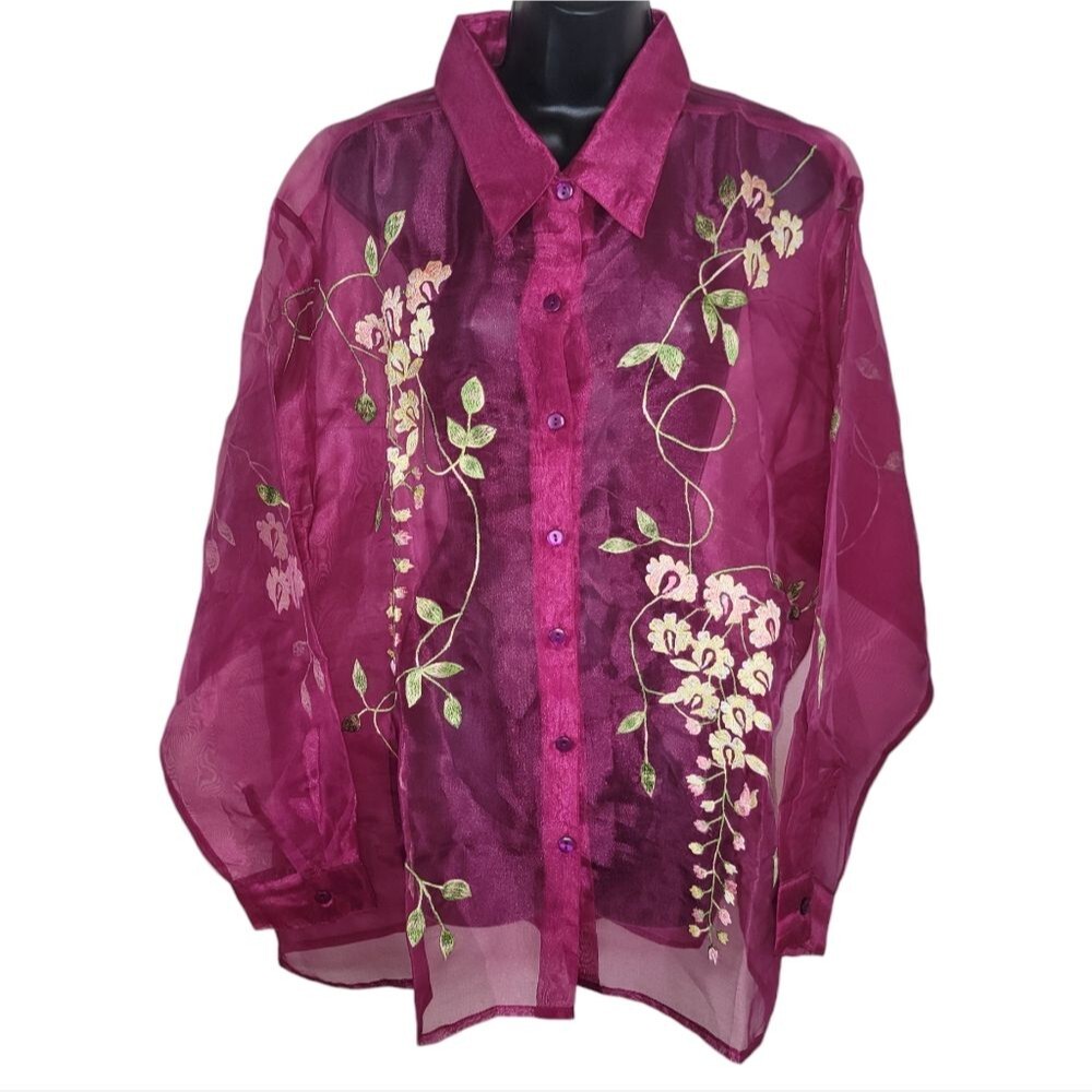 Original Anthony Plus Size Nwt sheer Floral Embroidered Blouse top Size 3x